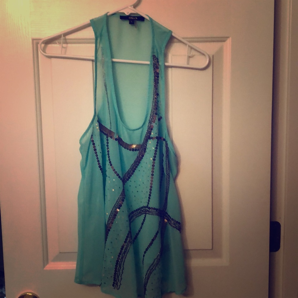 Turquoise top with gold detail